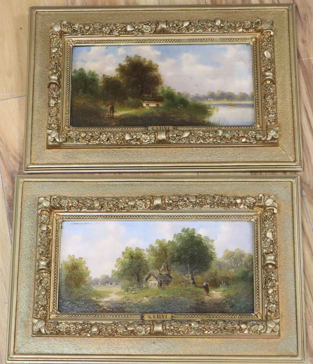 G.Salvi, a pair of oils on panel, Rustic landscape